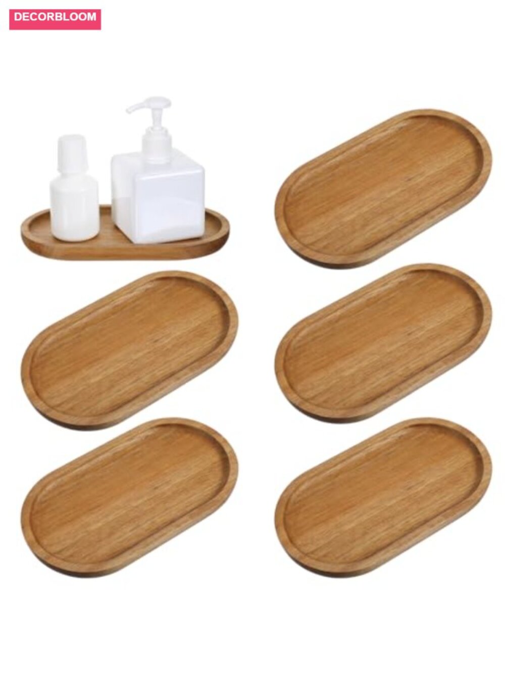 6 Pc Acacia Wood Serving Trays Mini Wooden Platter Set Vanity Organizer